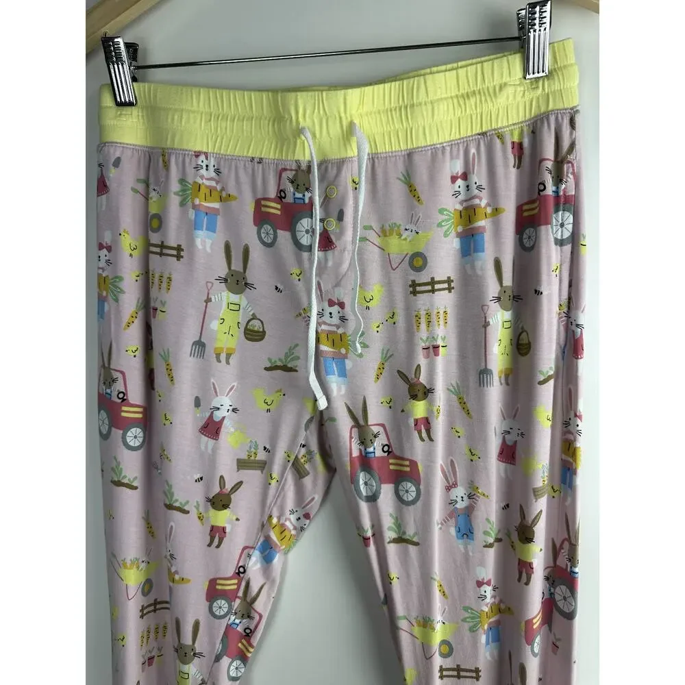 Little Sleepies Hop to it Bunny Pajama Pants Bamboo Pink Bunnies Women’s Small - Picture 4 of 10